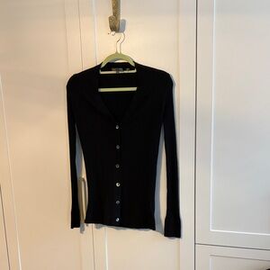 Vince Black Ribbed Button-Front Cardigan